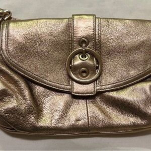 Coach Metallic Gold Clutch with Ring Accent